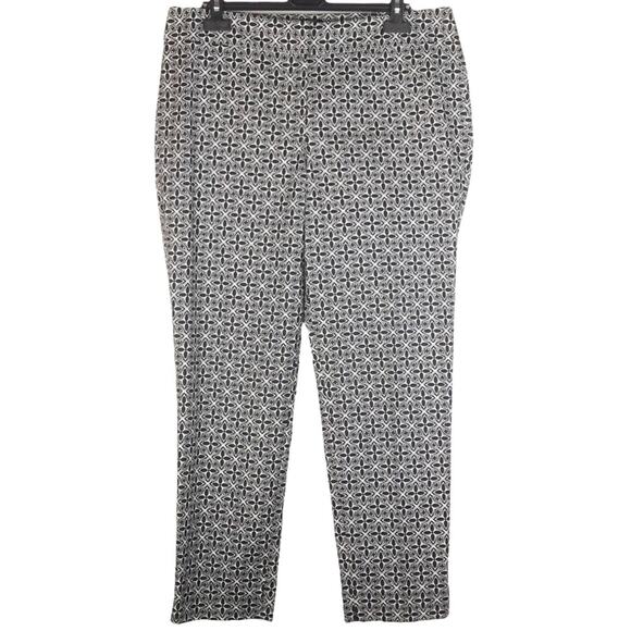 Talbots Hampshire Mid Rise Straight Leg Pants Black White Print Cotton Size 14 - Picture 1 of 10
